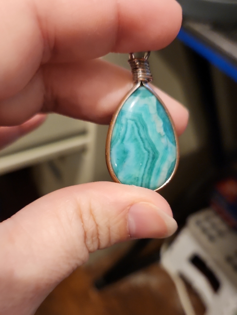 Handcrafted Teal Agate Teardrop Pendant Necklace - Unbranded